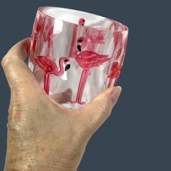 Pink Flamingo Clear Acrylic Wine Goblet Glasses Indoor Outdoor Pool Beach Party - Picture 7 of 10